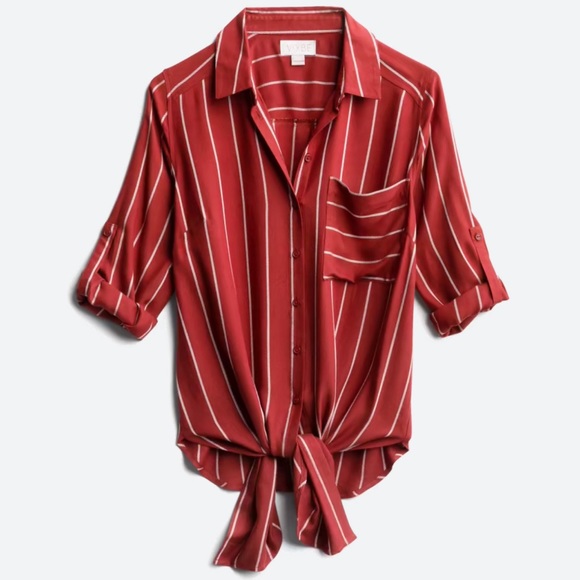 Vixbe Tops - Striped Front Tie Blouse